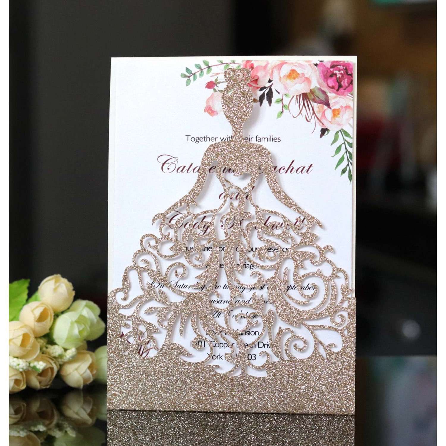 Glitter Wedding Invitation Card Personalized Custom Modern Marriage Invitation Card